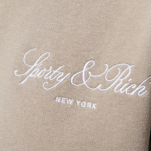 SPORTY & RICH | VENDOME SCRIPT EMBROIDERED CROPPED HOODIE { BEIGE