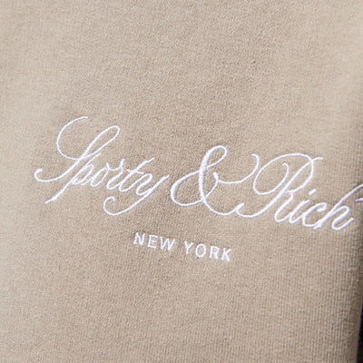SPORTY & RICH | VENDOME SCRIPT EMBROIDERED CROPPED HOODIE { BEIGE