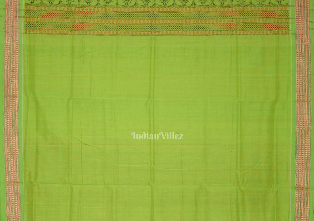Black Parrot Green Odisha Handloom Doll Theme Bomkai Cotton Saree
