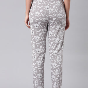 Women Printed Grey Cotton Knit Lounge Pants