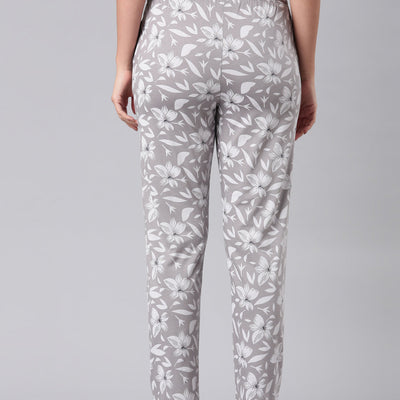 Women Printed Grey Cotton Knit Lounge Pants