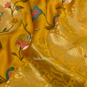 Mustard Yellow Tussar Khaddi Georgette Banarasi Saree