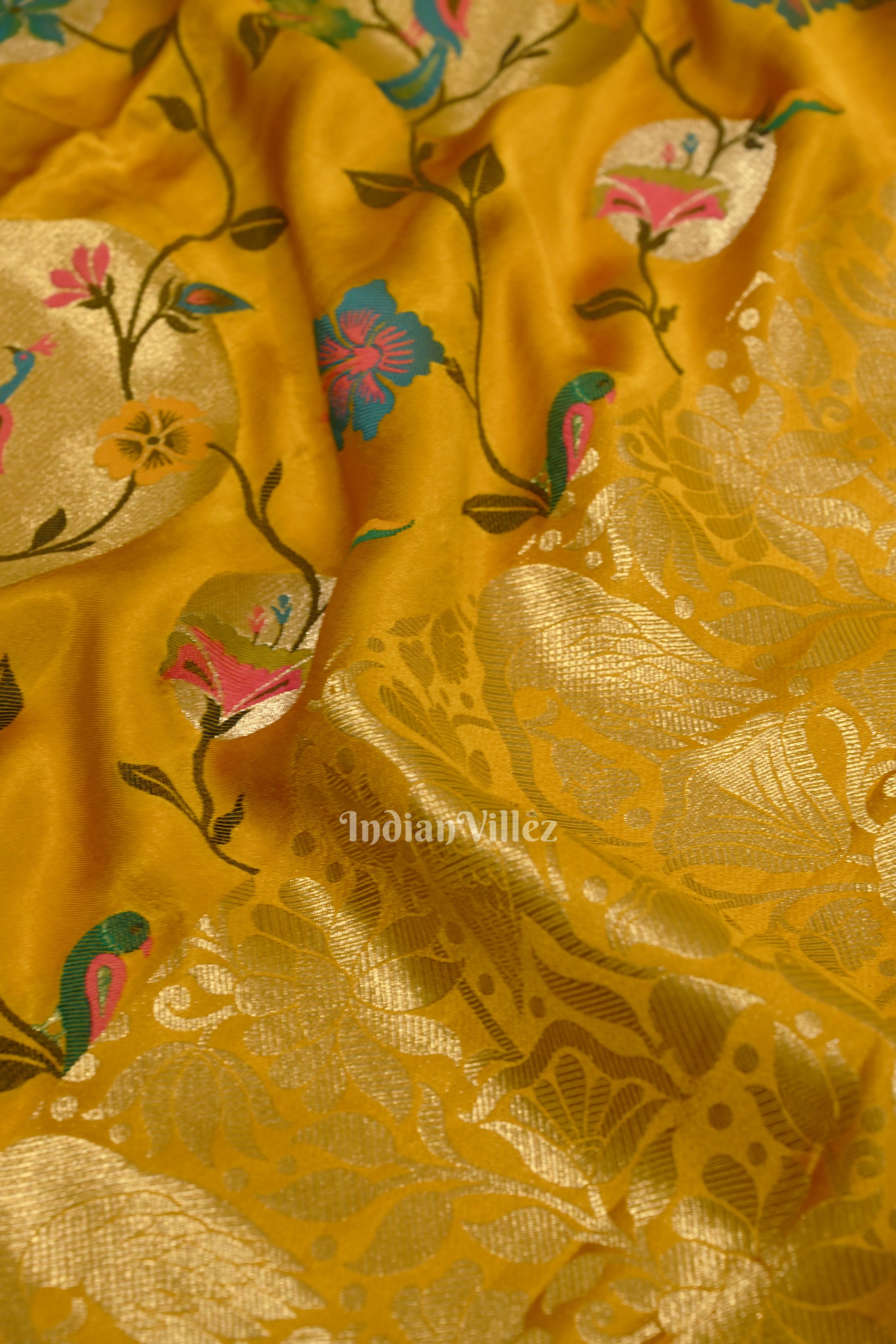 Mustard Yellow Tussar Khaddi Georgette Banarasi Saree