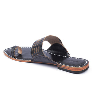 Black Handstitched Leather Kolhapuri Men Slipper