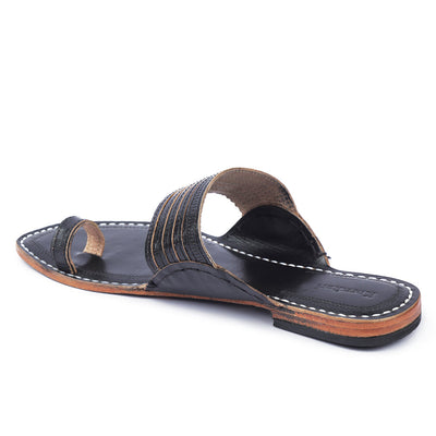 Black Handstitched Leather Kolhapuri Men Slipper