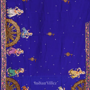 Copper Sulphate Nartaki Konark Temple Hand-Painted Pattachitra Saree