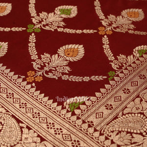 Deep Maroon Meenakari Pure Mashru Satin Silk Banarasi Saree