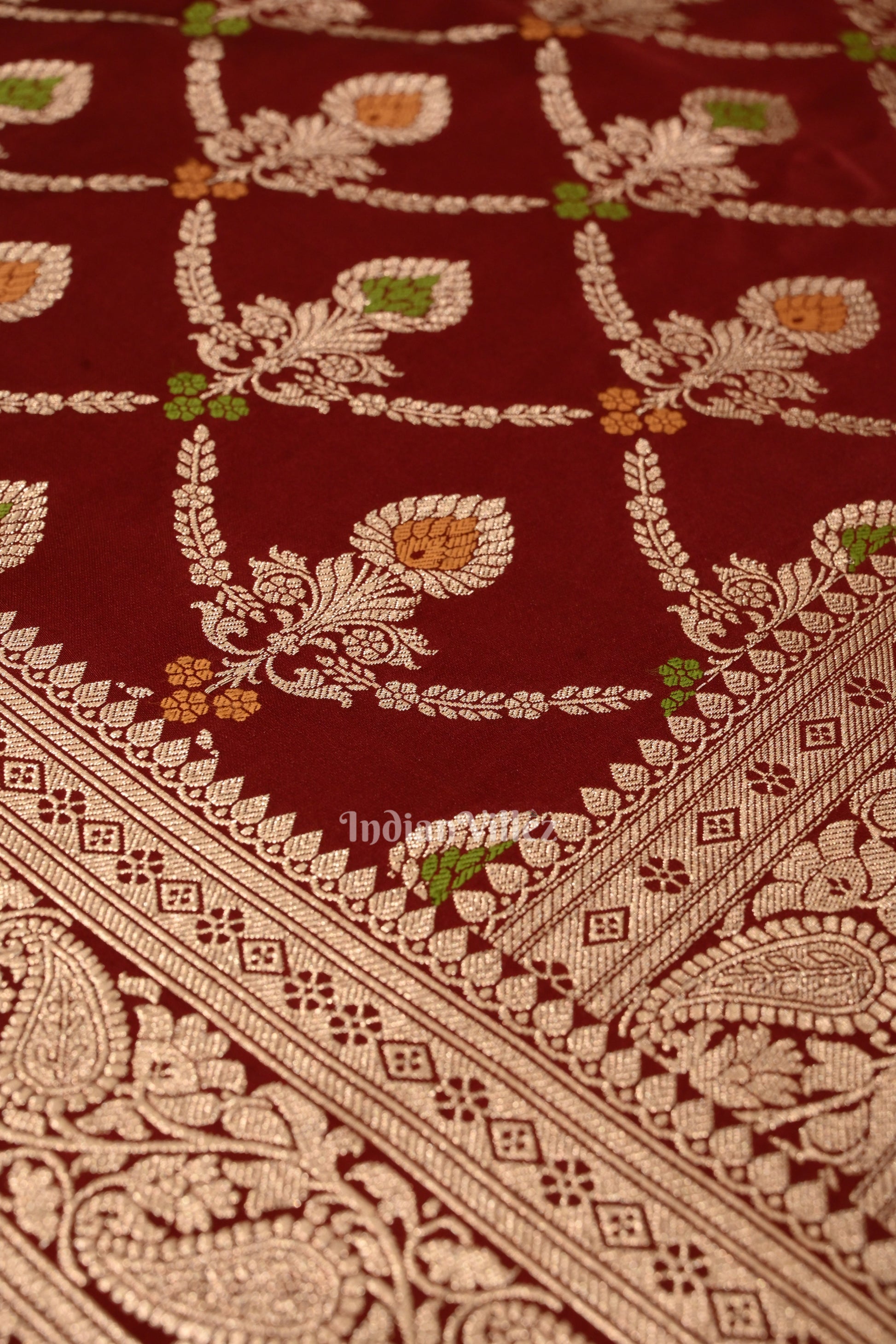 Deep Maroon Meenakari Pure Mashru Satin Silk Banarasi Saree