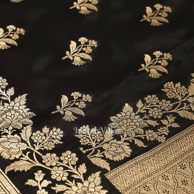 Deep Black Banarasi with Silver Satin Silk Saree