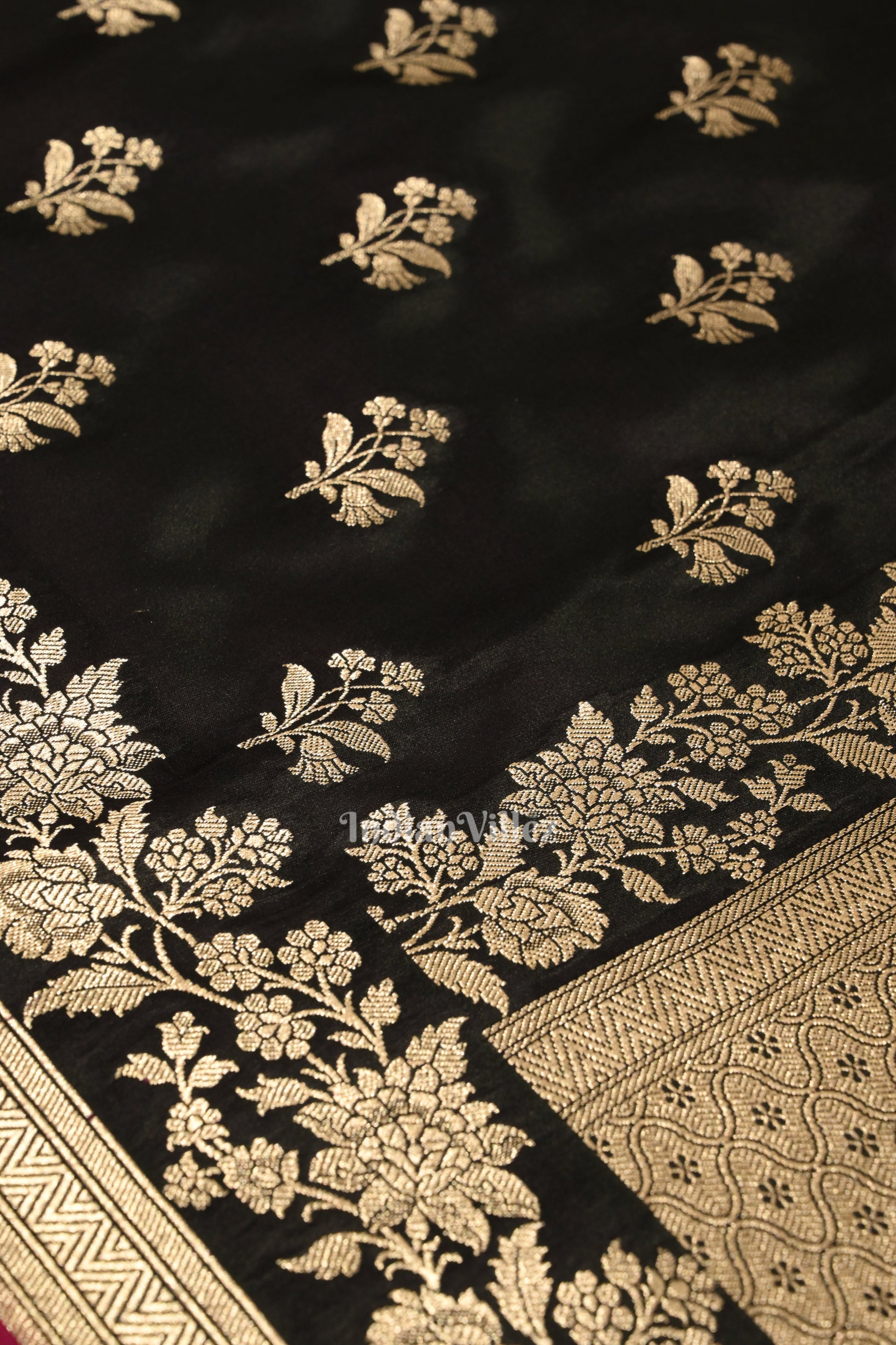 Deep Black Banarasi with Silver Satin Silk Saree