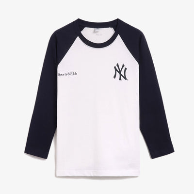 SPORTY & RICH | YANKEES SERIF BASEBALL T-SHIRT { WHITE/NAVY