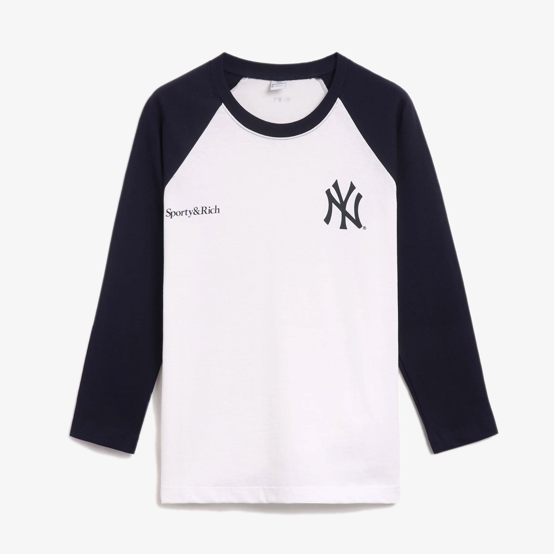 SPORTY & RICH | YANKEES SERIF BASEBALL T-SHIRT { WHITE/NAVY