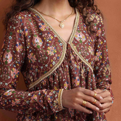 trueBrowns Brown Print Sharara Set
