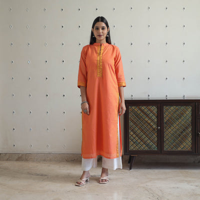 Adhya Orange Mangalagiri Cotton Kurta