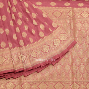 Onion Pink Soft Pure Mashru Satin Silk Banarasi Saree