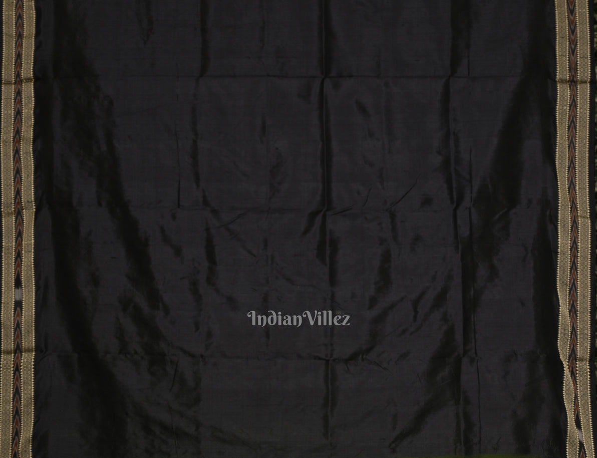 Parrot Green Black Buti Odisha Handloom Khandua Silk Saree
