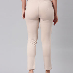 Women Solid Light Beige Mid Rise Smart Fit Kurti Pant