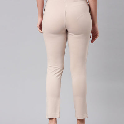 Women Solid Light Beige Mid Rise Smart Fit Kurti Pant