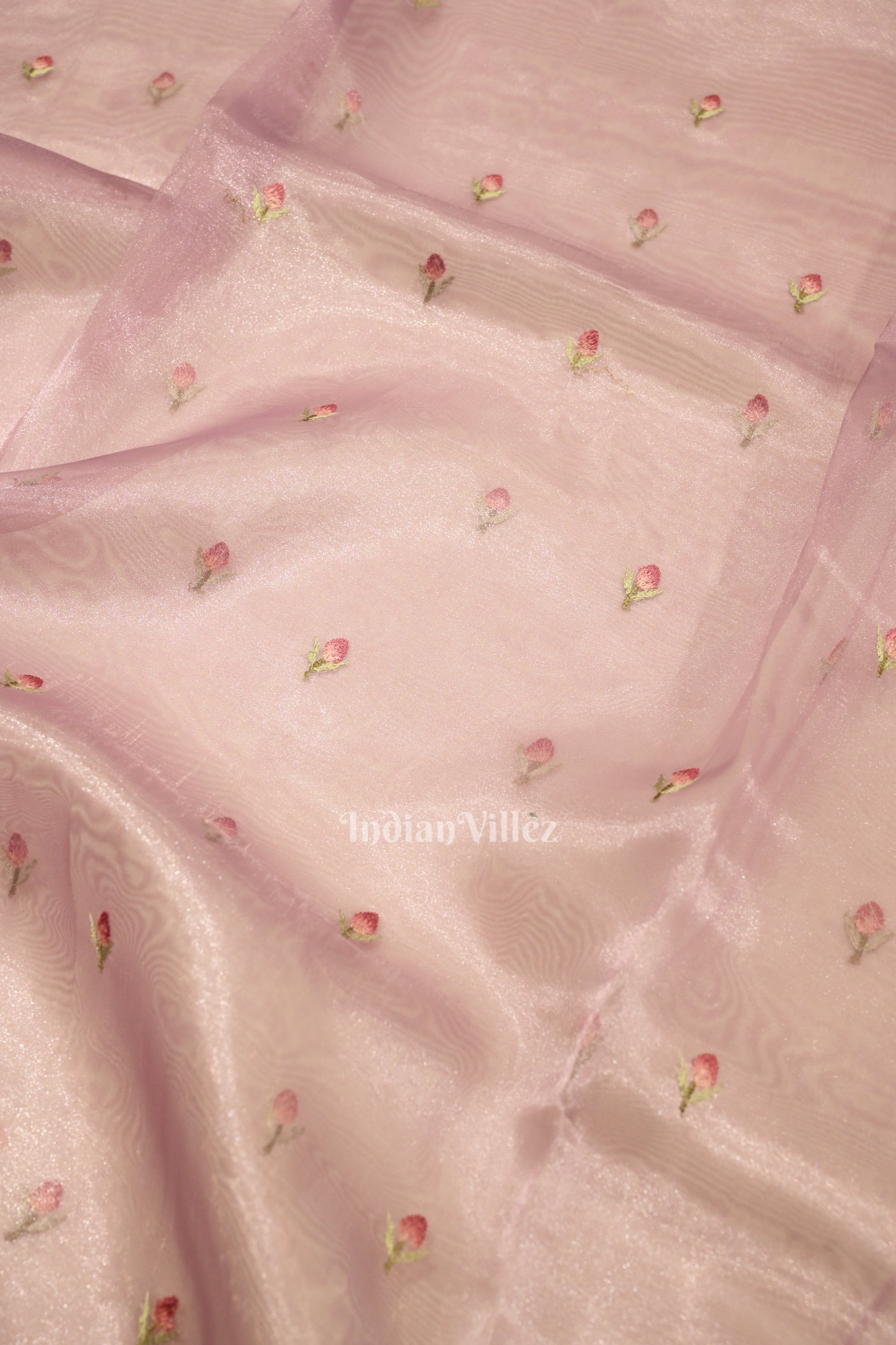 Baby Pink Floral Theme Kora Organza Banarasi Saree