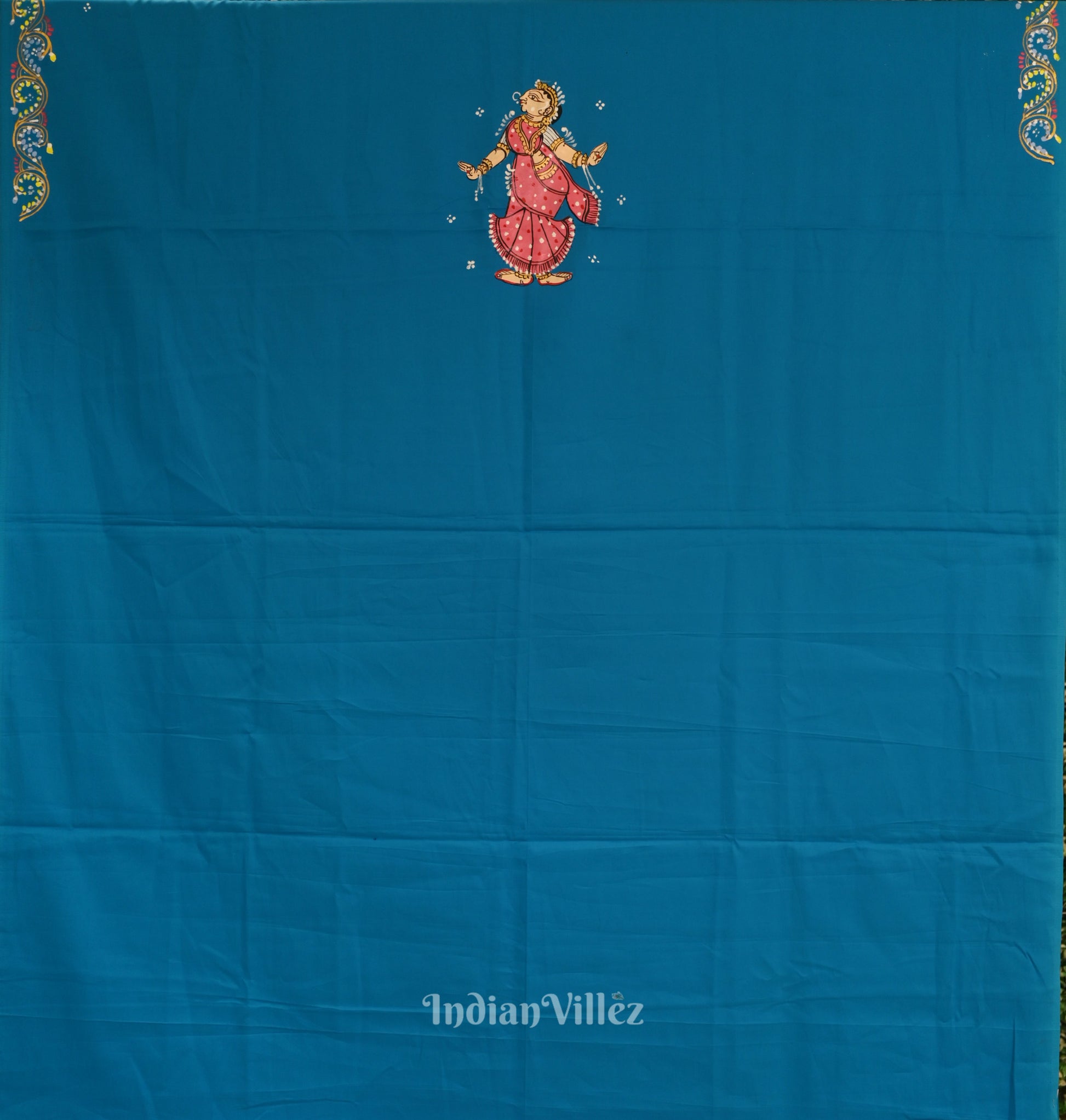 Sky Blue Nartaki Theme Pattachitra Kurti Dress Material (pre Order)