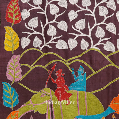 Exclusive Tussar Kantha Stitch Hand Embroidered Saree