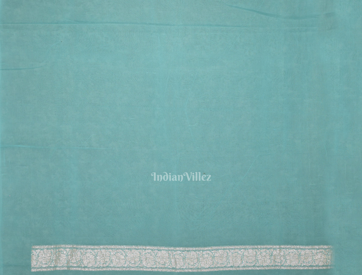 Light Blue Pure Khaddi Chiffon Banarasi Saree