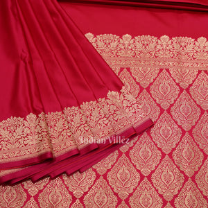 Exclusive Bright Pink Pure Soft Mashru Satin Silk Banarasi Saree