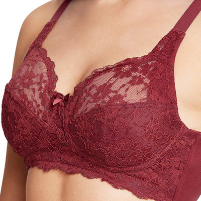 Cotton Lace Support Non Padded Non-Wired Bra - Port Wine