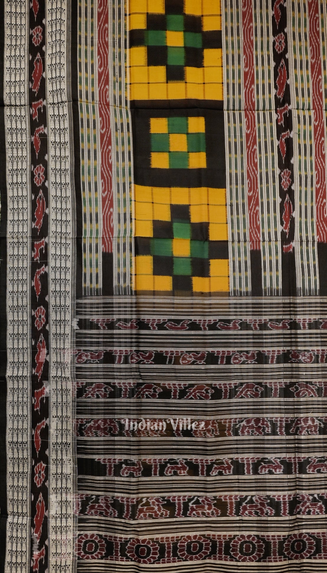 Yellow Black Odisha Ikat Pasapali Bichitrapuri Silk Saree