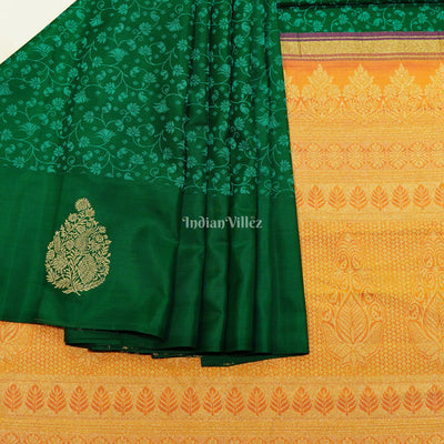 Green Flower Motif Pure Kanjivaram Silk Saree