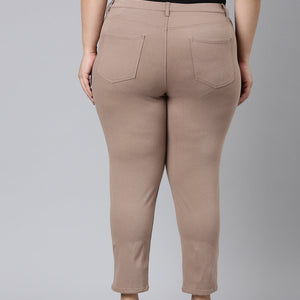 Women Solid Light Chocolate Mid Rise Cropped Jeggings