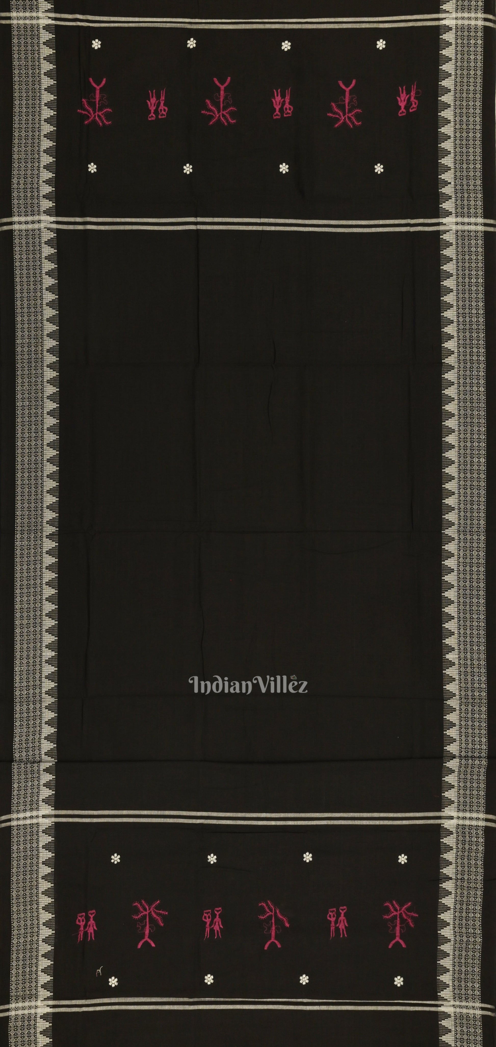 Pink Black Tribal Design Sambalpuri Dress Material & Dupatta