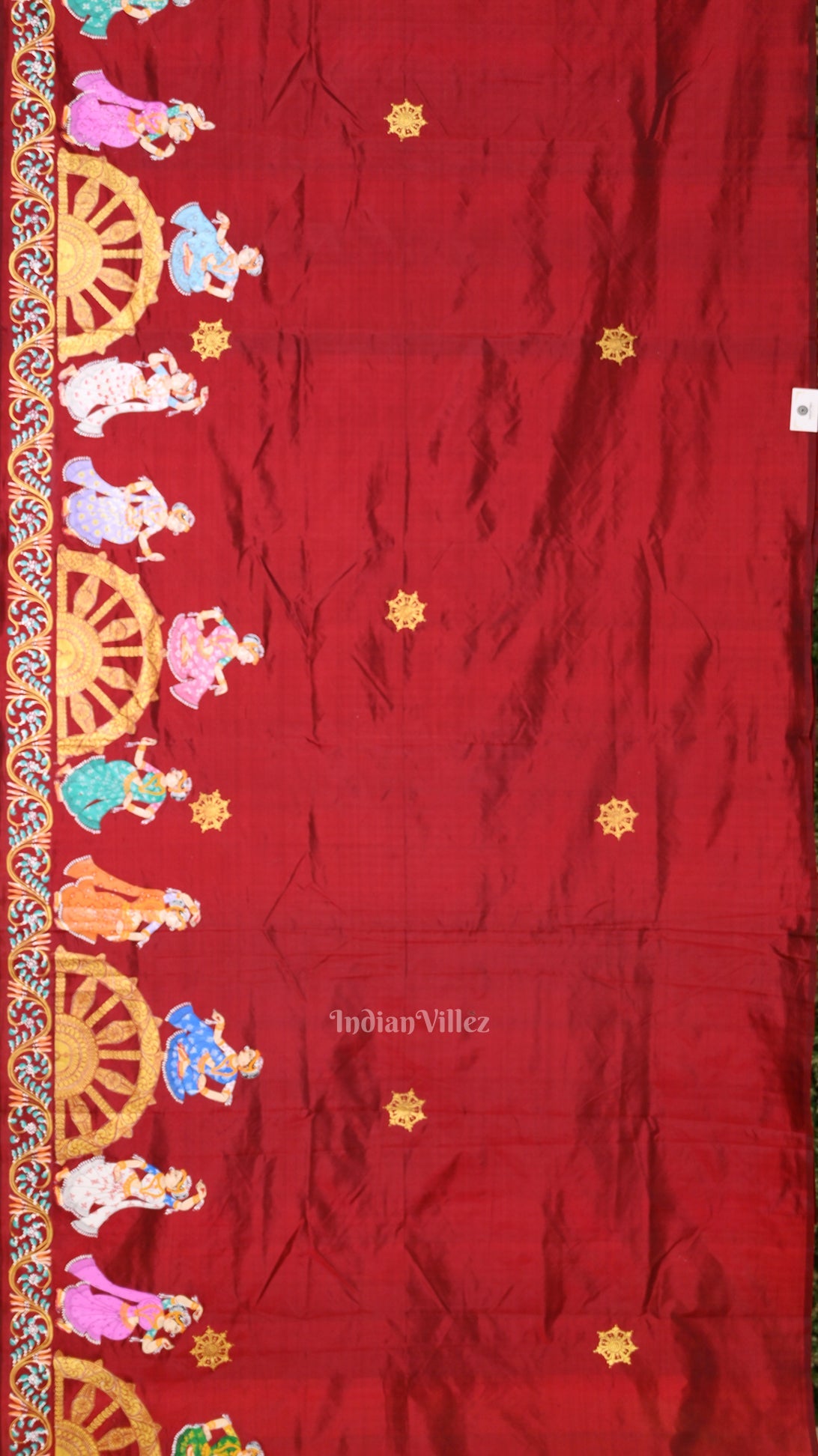 Beige Cream Maroon Nataki Konark Temple Hand-Painted Pattachitra Saree