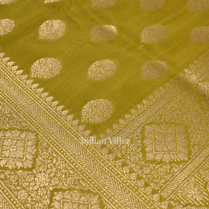 Mehendi Green Soft Pure Mashru Satin Silk Banarasi Saree