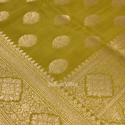 Mehendi Green Soft Pure Mashru Satin Silk Banarasi Saree