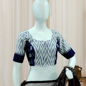 White Blue Pasapali Theme Odisha Ikat Sambalpuri Cotton Blouse