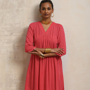 trueBrowns Peach Crinkle Flared Kurta Co-ord Set