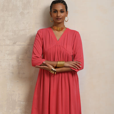 trueBrowns Peach Crinkle Flared Kurta Co-ord Set