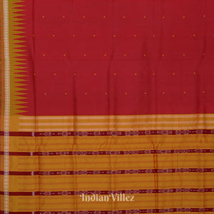 Red Yellow Single Butta Design Odisha Ikat Bomkai Silk Saree