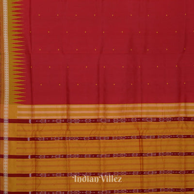 Red Yellow Single Butta Design Odisha Ikat Bomkai Silk Saree
