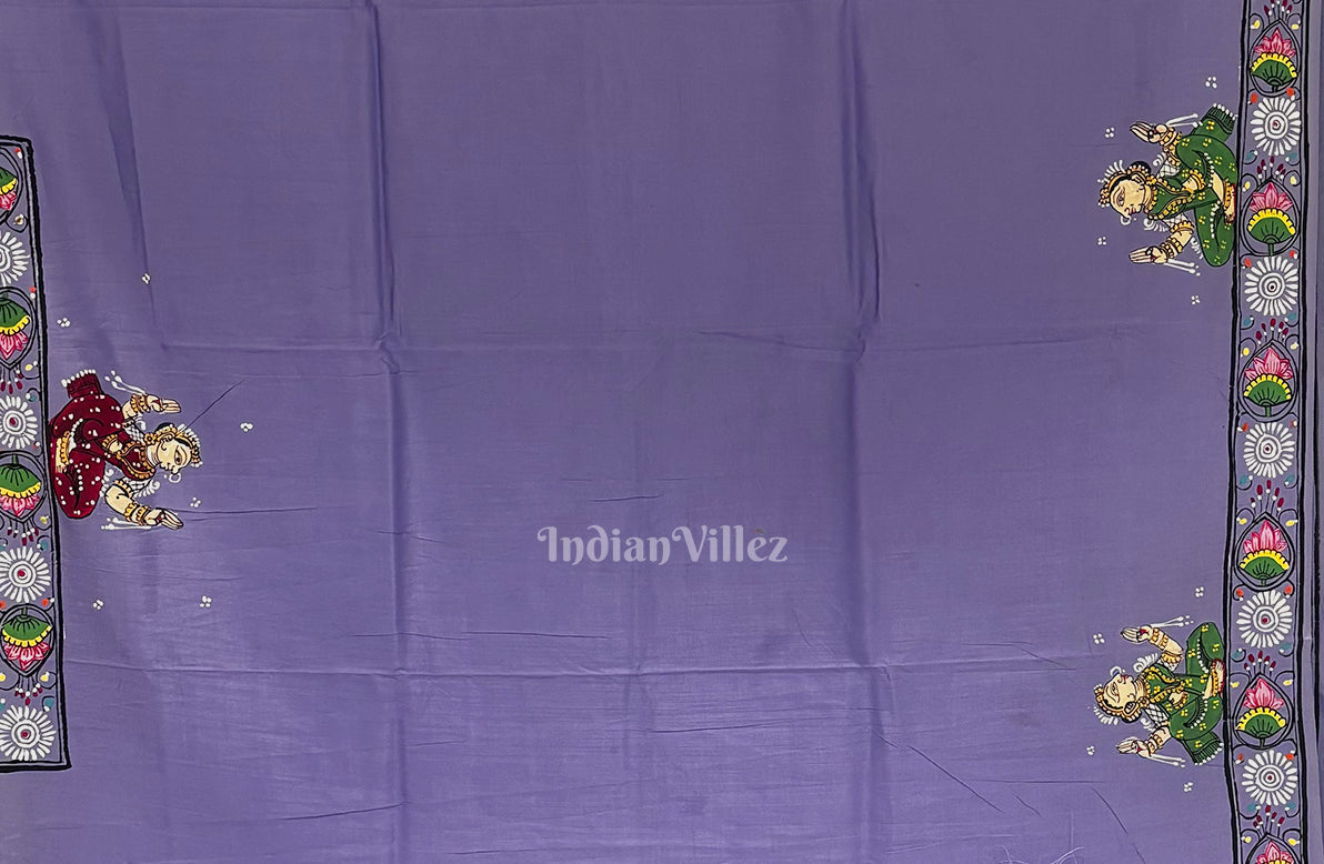 Lavender Radha Krishna Rasleela Hand-Painted Pattachitra Saree