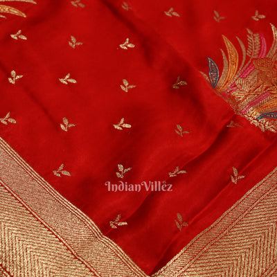 Deep Red Mashru Satin Satin Silk Banarasi Saree