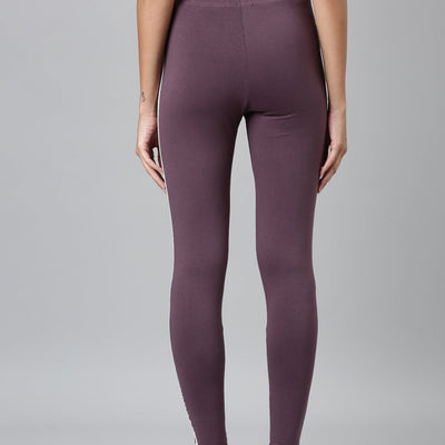 Women Purple Cotton Side Stripe Active Leggings