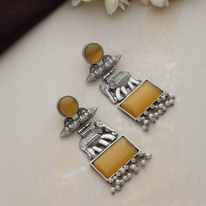 trueBrowns Silver Tone Yellow Stone Earrings