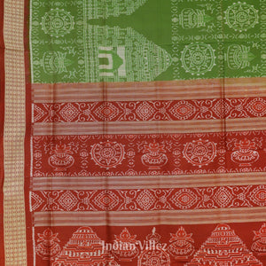 Green Dual Tone Odisha Ikat Konark Theme Sambalpuri Silk Saree