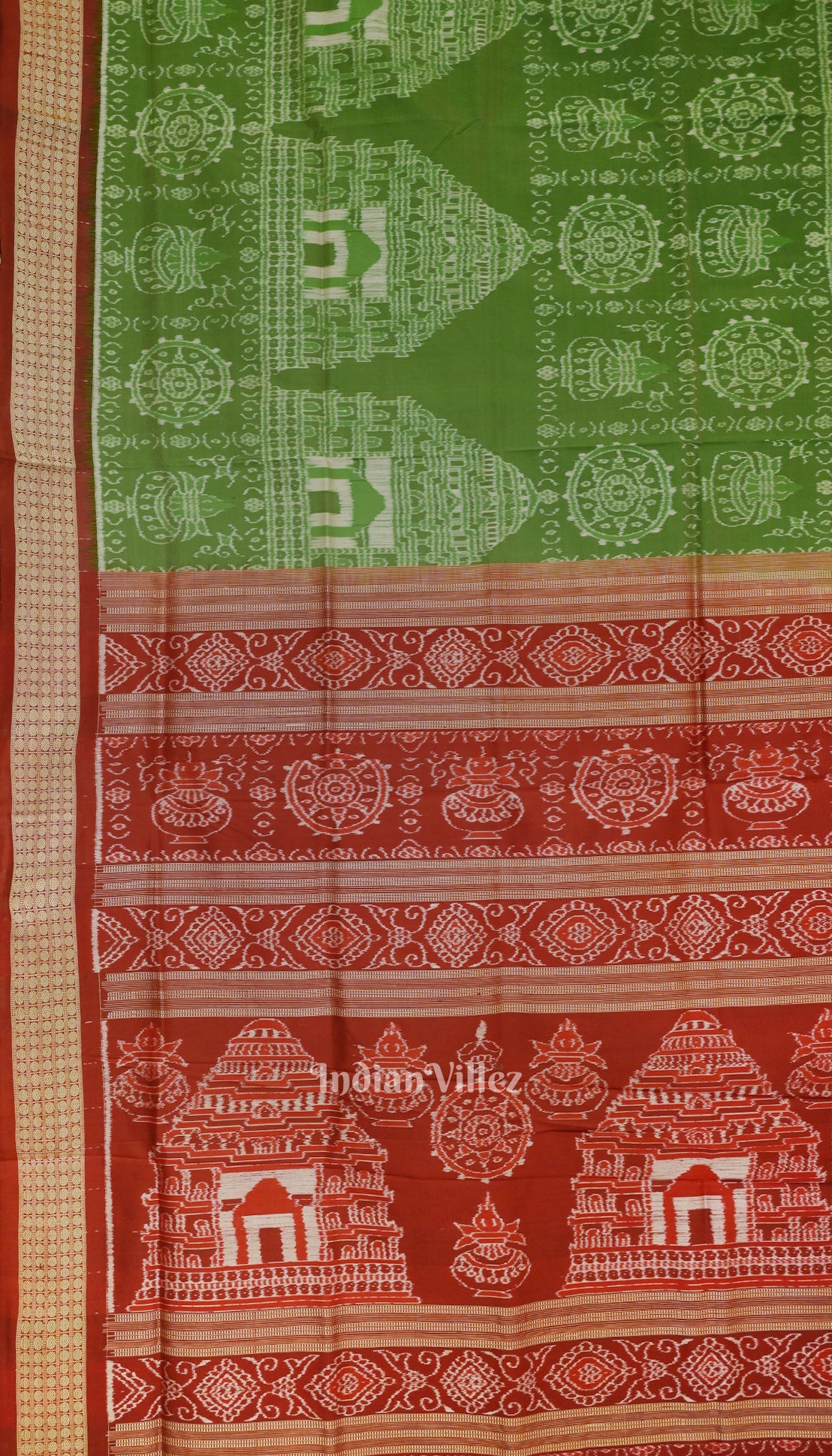 Green Dual Tone Odisha Ikat Konark Theme Sambalpuri Silk Saree