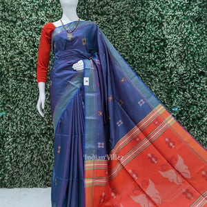Violet Blue Red Pure Bishnupuri Silk Saree