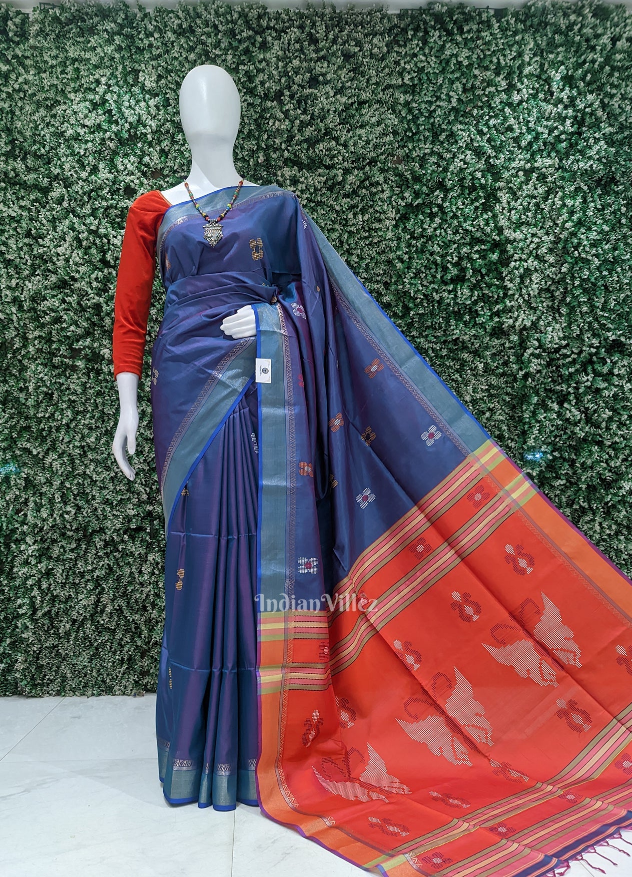 Violet Blue Red Pure Bishnupuri Silk Saree