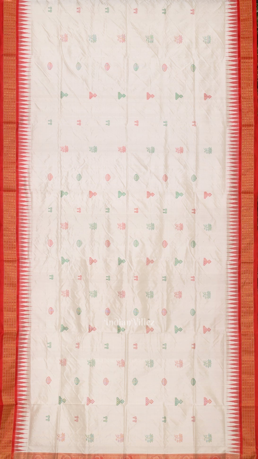 White Red Laxmi Pada Bomkai Sambalpuri Silk Saree with Tissue Anchal