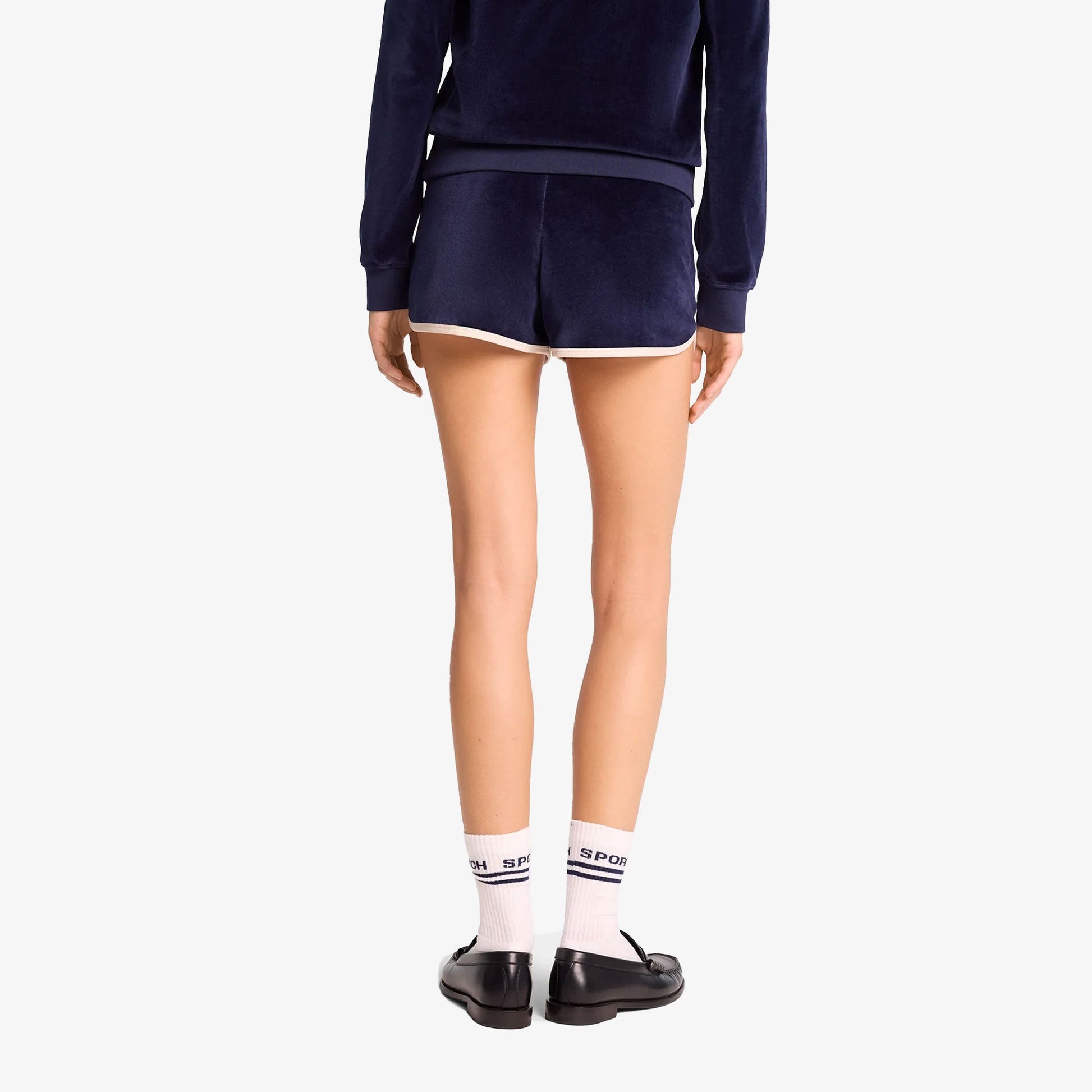 SPORTY & RICH | NY CREST VELOUR SHORT { NAVY/CREAM